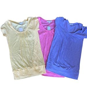 NWT Forever 21 scoop neck tees. 3 pack. Pink, purple, yellow. Size small